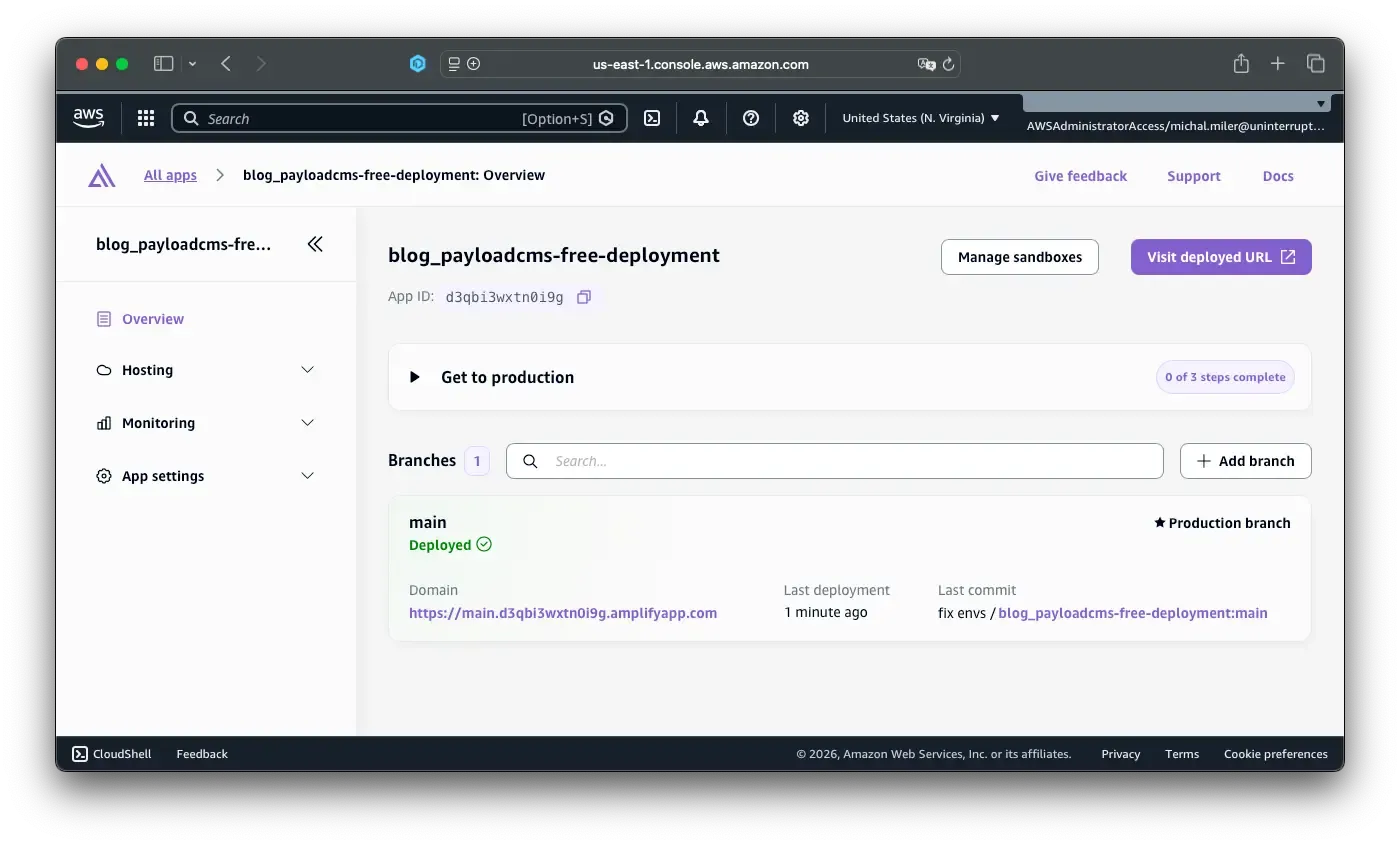 Screenshot demonstrating AWS Amplify dashboard