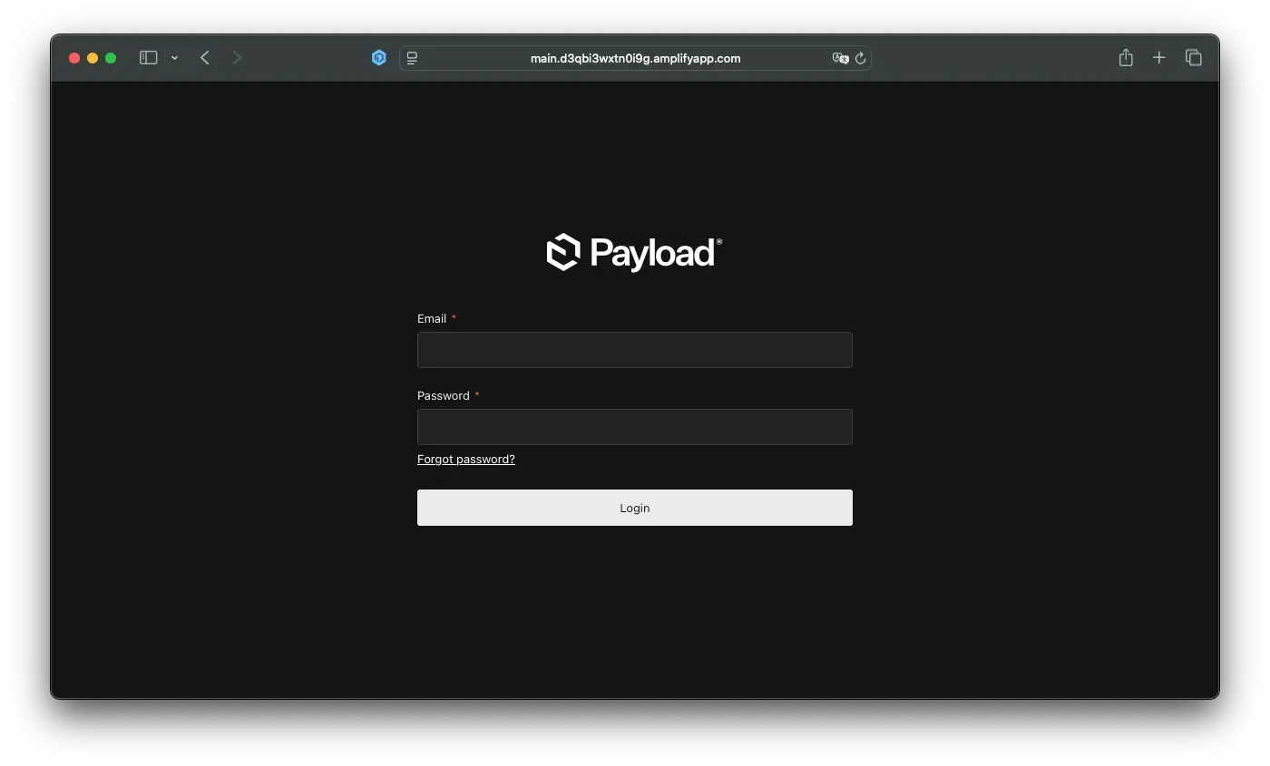 Screenshot demonstrating working PayloadCMS application