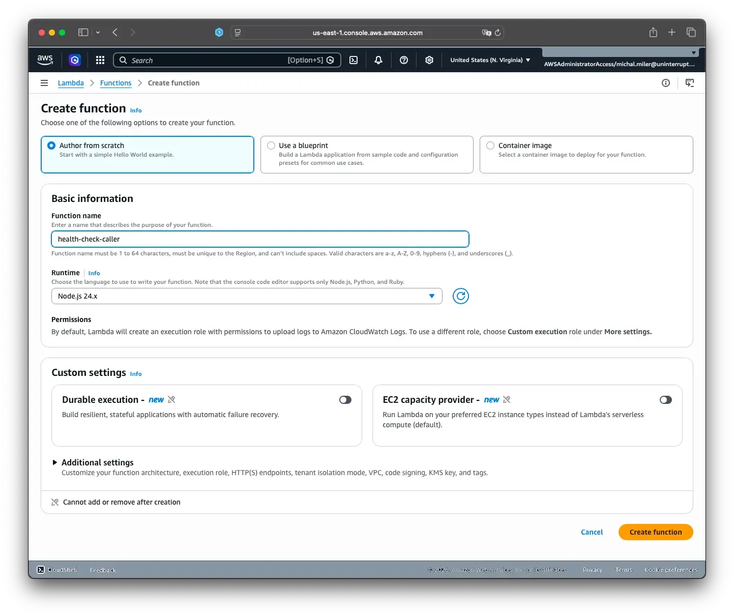 Screenshot demonstrating Lambda configuration