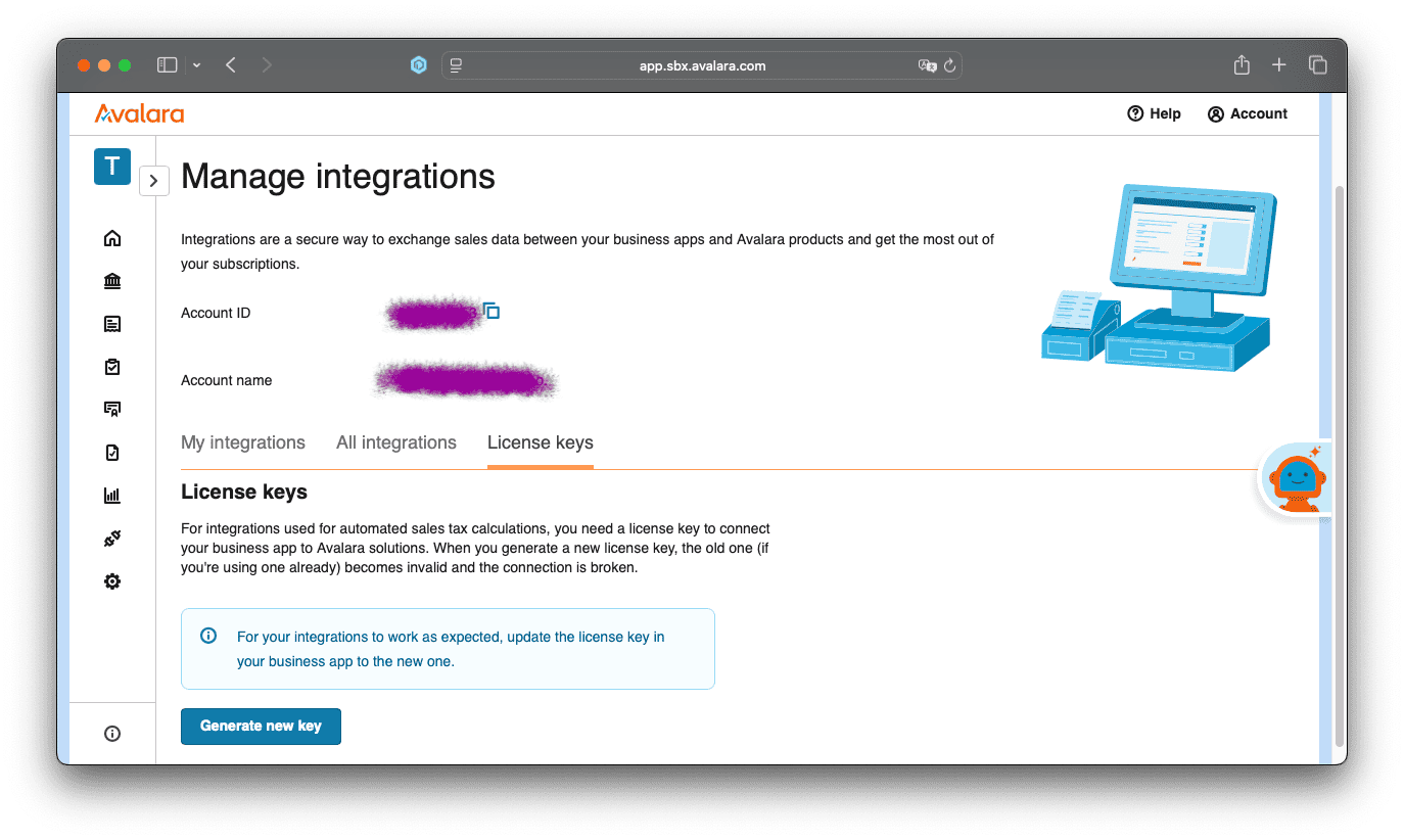 Avalara Configuration - License and API keys