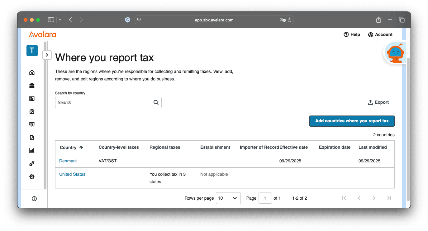 Avalara Configuration - Tax Reporting Locations