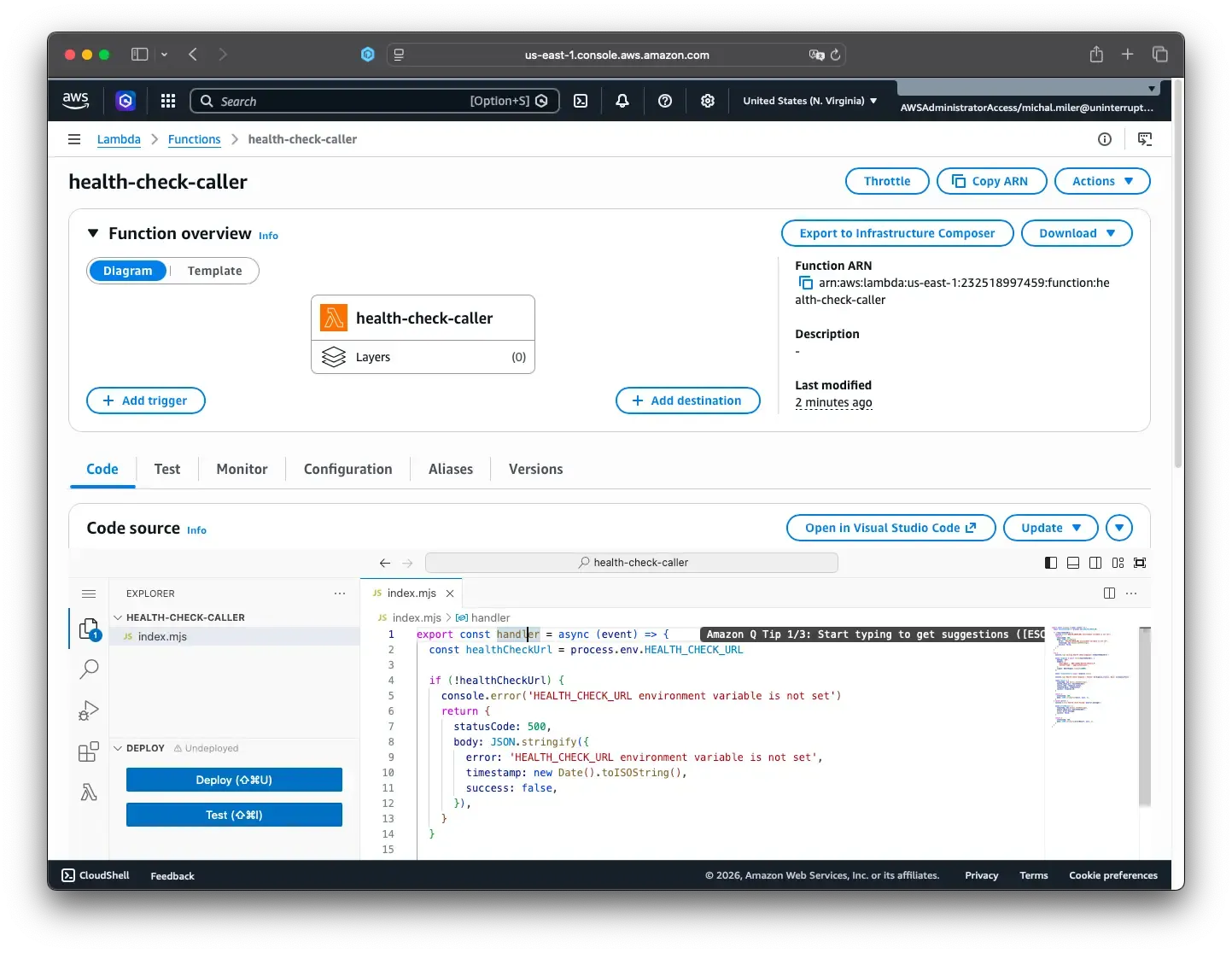 Screenshot demonstrating Lambda code
