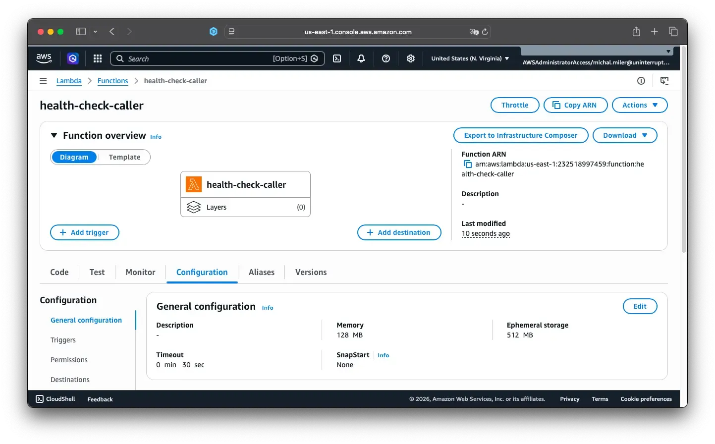 Screenshot demonstrating Lambda general configuration