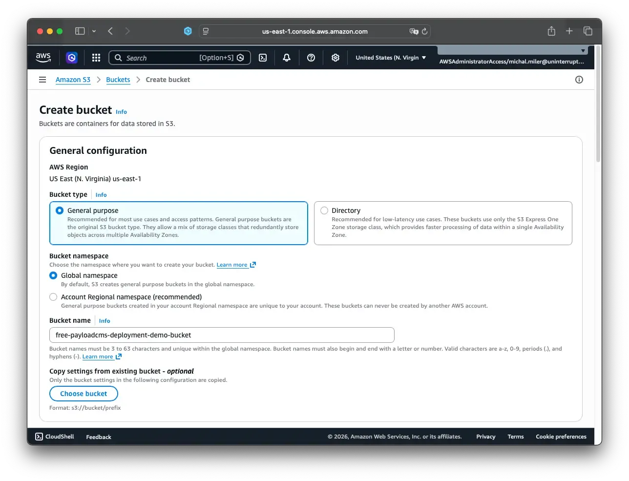 Screenshot demonstrating AWS S3 bucket configuration