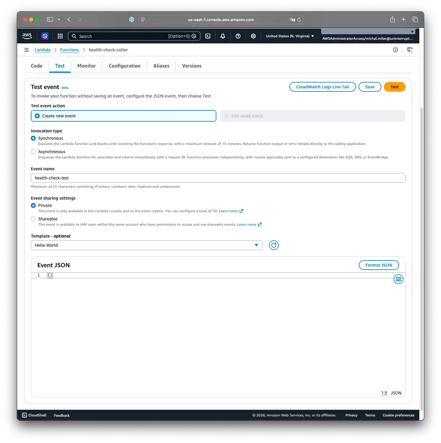 Screenshot demonstrating lambda test request