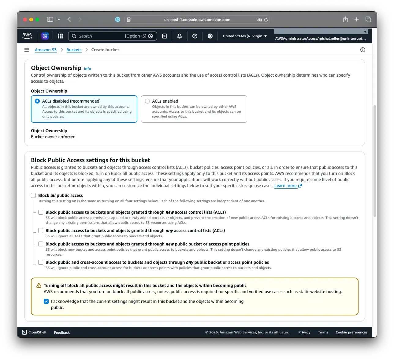 Screenshot demonstrating AWS S3 bucket access configuration