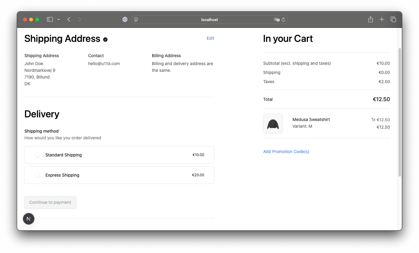 Medusa Store - Checkout Page