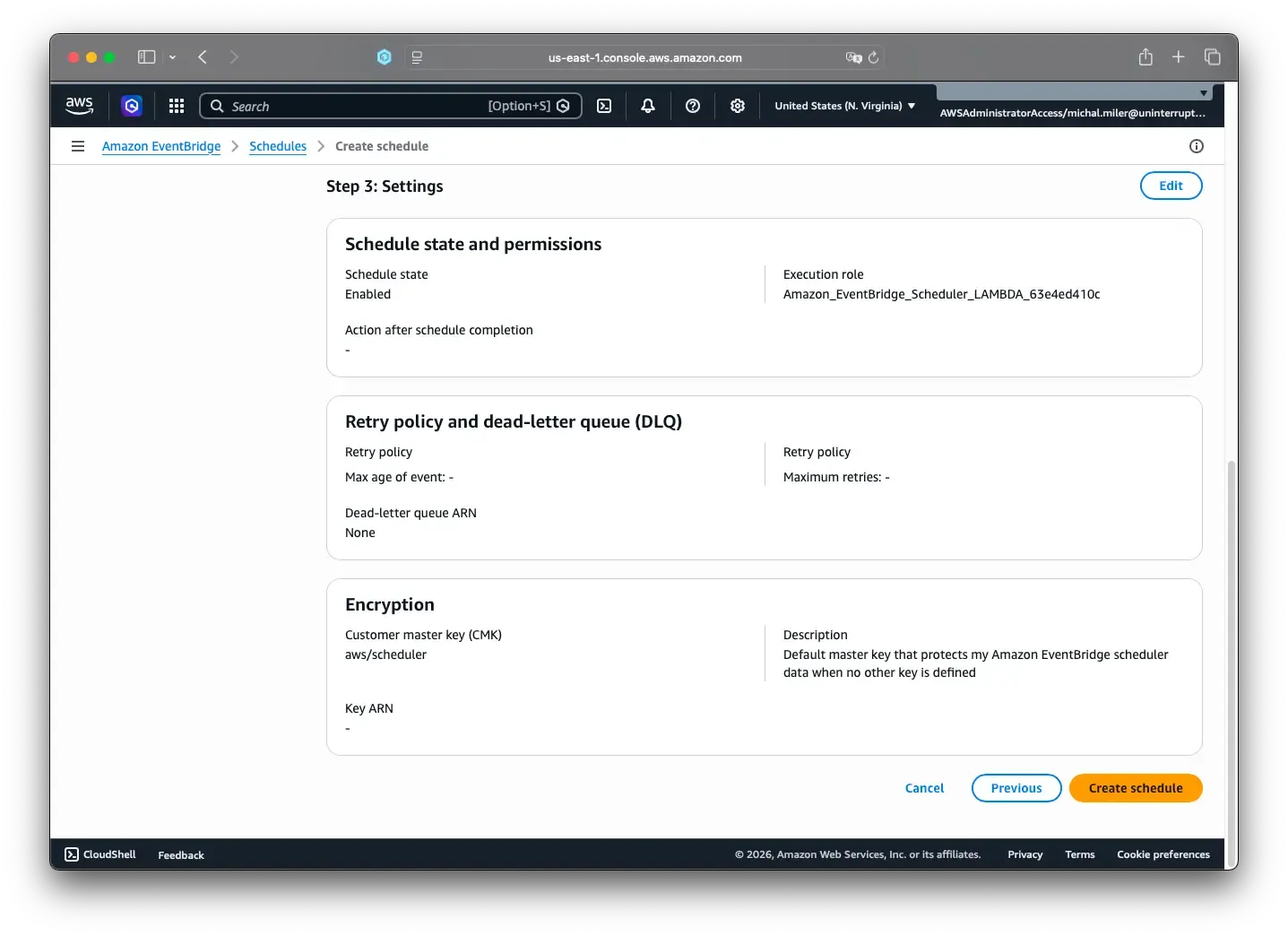 Screenshot demonstrating schedule config