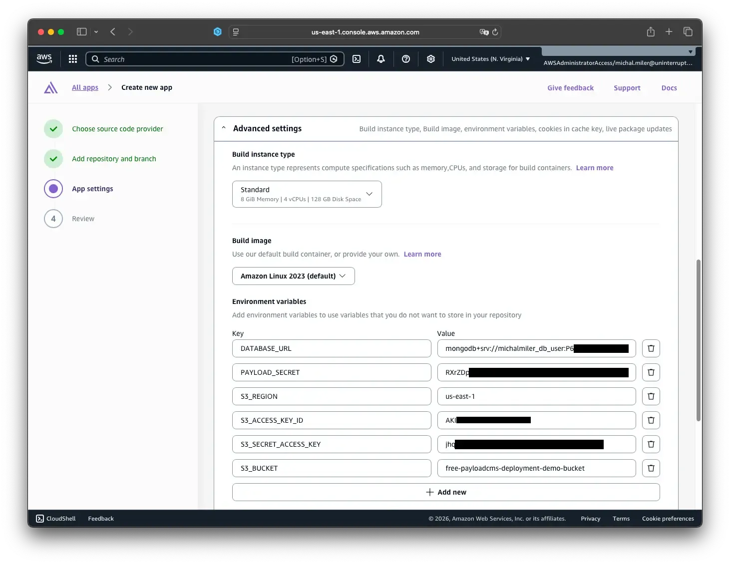 Screenshot demonstrating AWS Amplify environment variables configuration