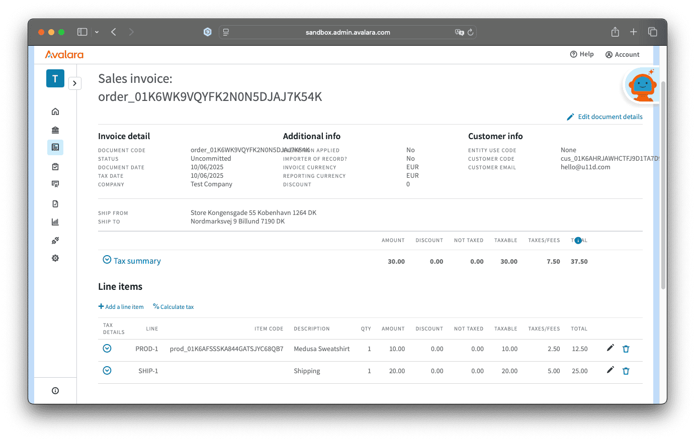 Avalara Dashboard - Transaction