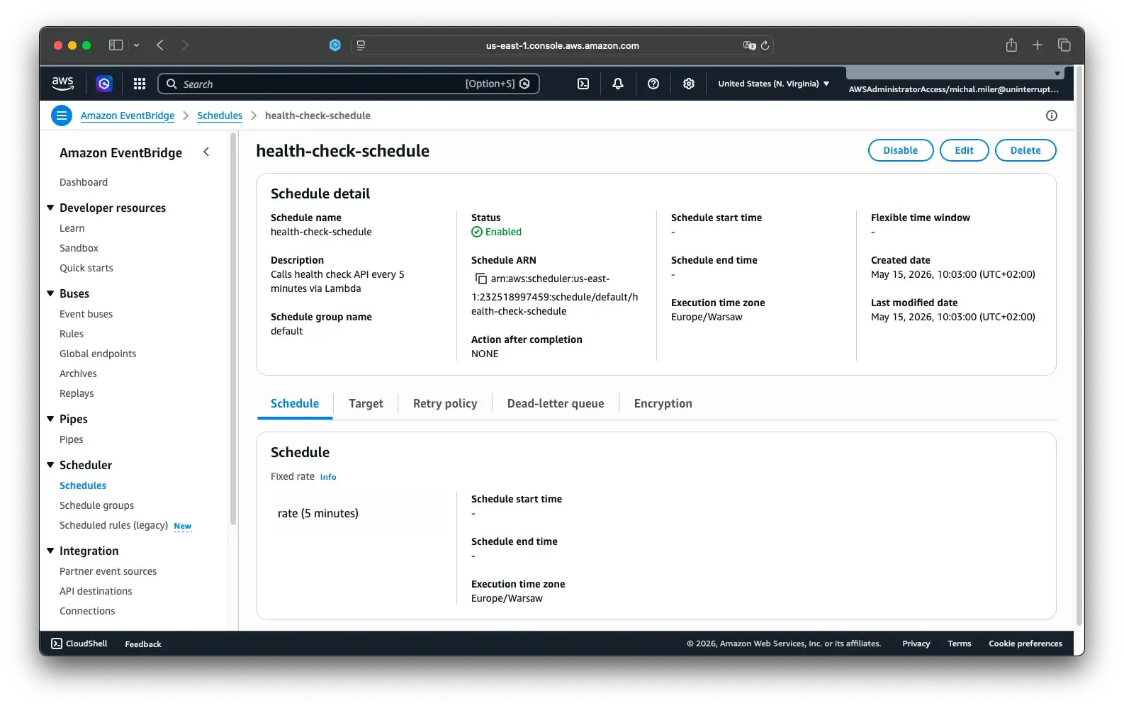 Screenshot demonstrating schedule config