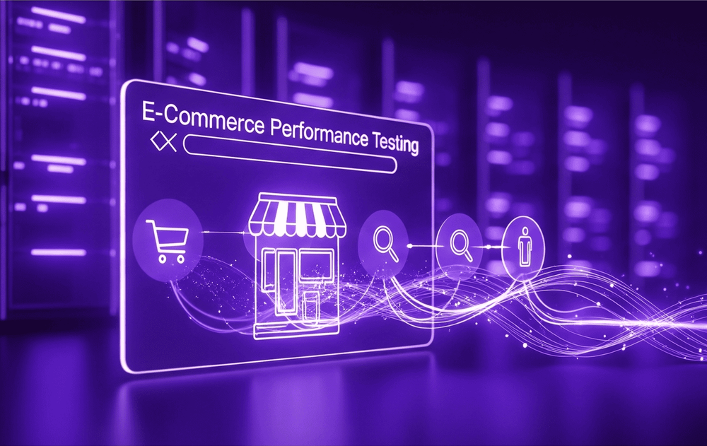 An abstract hero image for an e-commerce blog post, illustrating performance testing at scale.