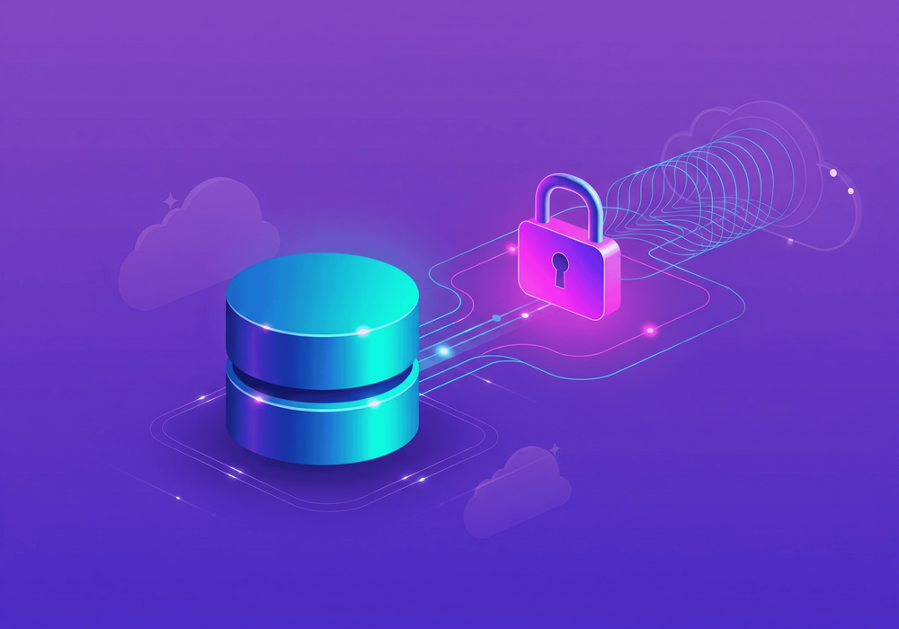 Abstract illustration of a secure connection from a cloud to a database.